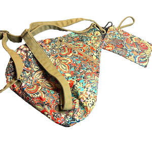 Floral Backpack with Wristlet Pouch Multicolor Paisley Bohemian Daypack Colorful